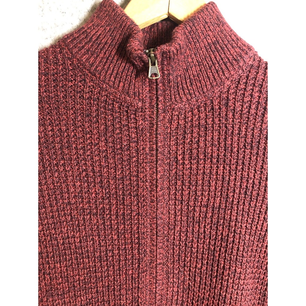 L.L. Bean Sweater Mens Medium Red Marled Cotton Knit Full Zip Casual Classic
